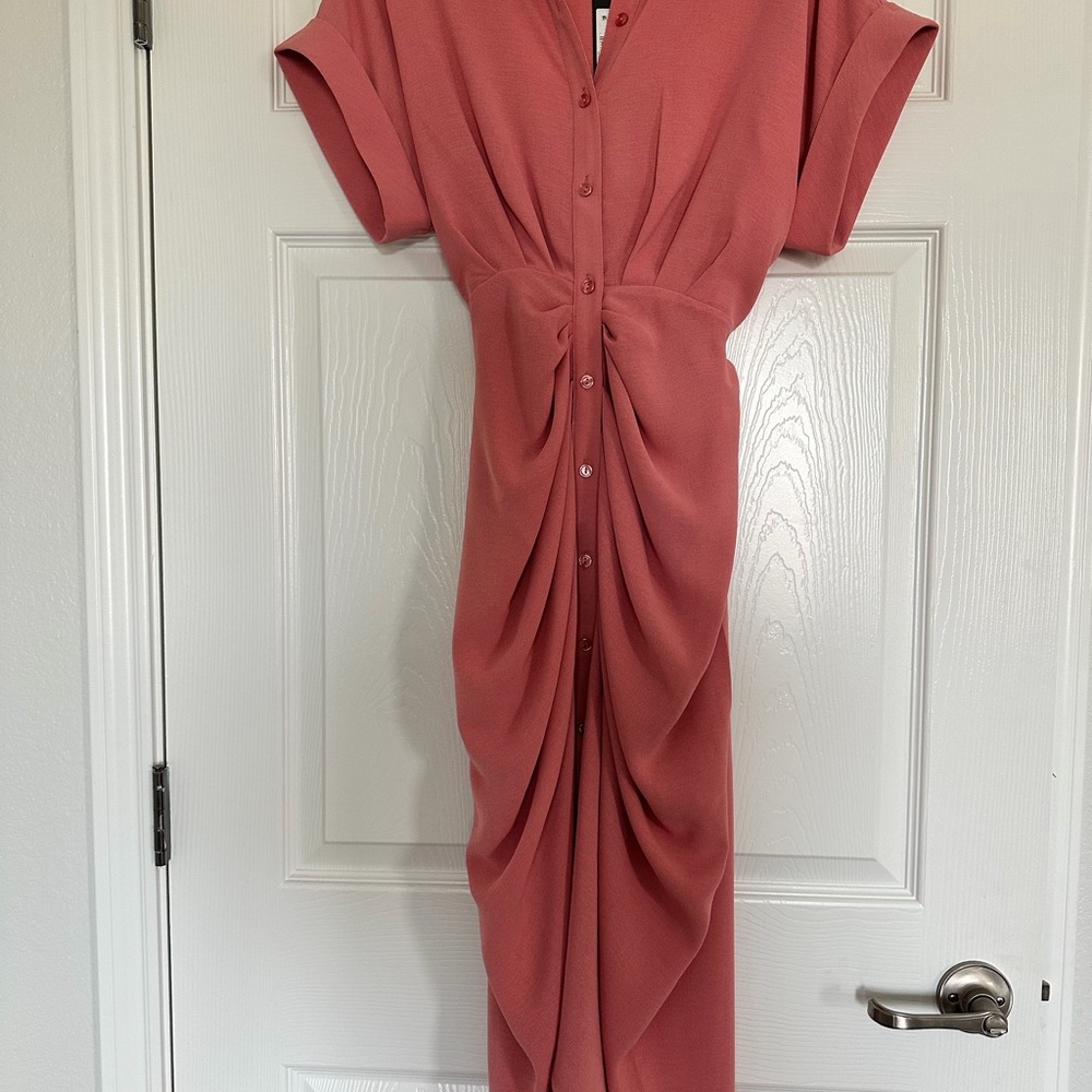 Elegant Pink Button-Down Dress